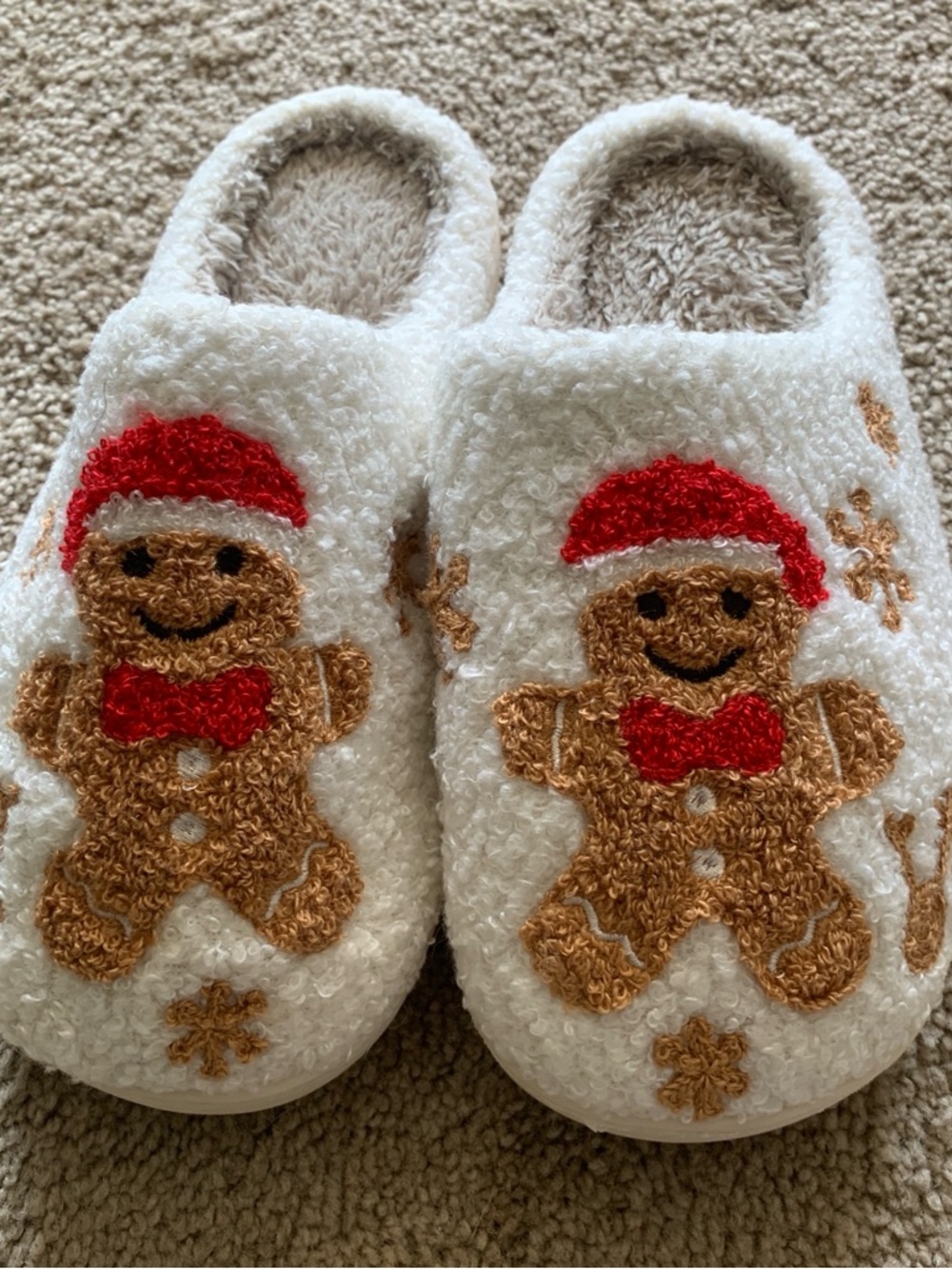 & Other Stories White Plush Gingerbread Slippers with Red Accents
